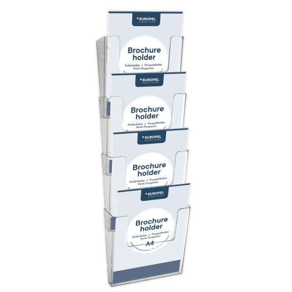 Wand-Prospekthalter, A4 hoch, 4 Fächer, glasklar EUROPEL 350103 (8713931501035)