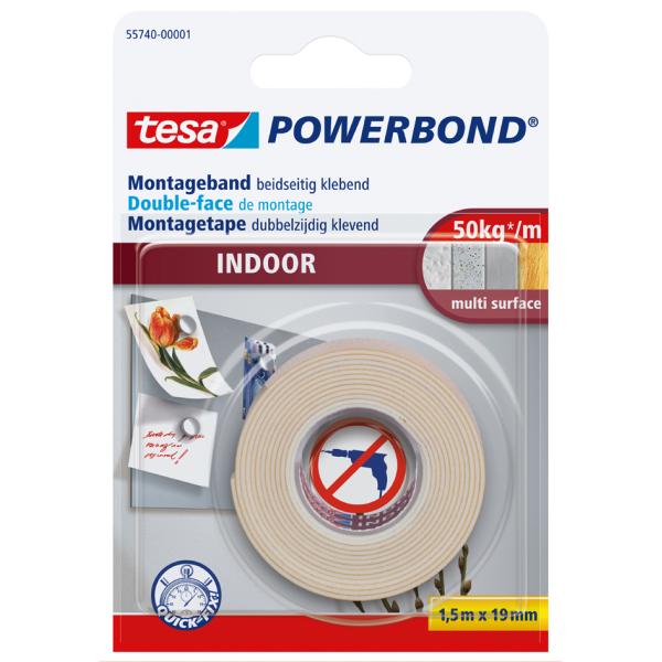 Tesa Montageband Powerbond Indoor 55740 Doppelseitiges Klebeband 19,0 Mm X 1,5 M, 1 Rolle 55740-00001-02 (4042448843388)
