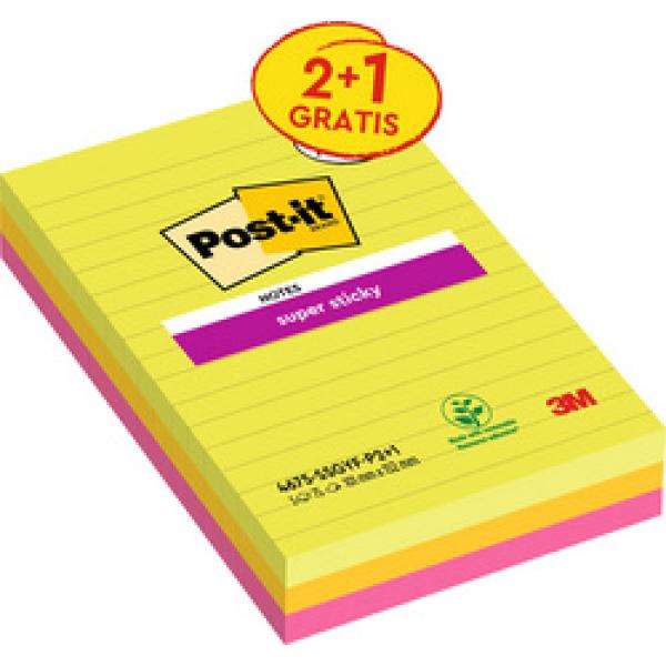 Haftnotizen super sticky notes, liniert, 101x152 mm Post-it 4675-SSGYF-P2+1 (4054596420304)