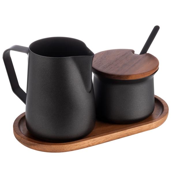 Milch-/ Zucker-Set MILURO, Edelstahl schwarz, 5-teilig APS 634 (4004133006348)