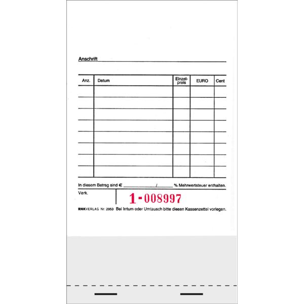 Kassenblock, für Registrierkassen, 96 x 175 mm RNK Verlag 2953 (4002871295307)
