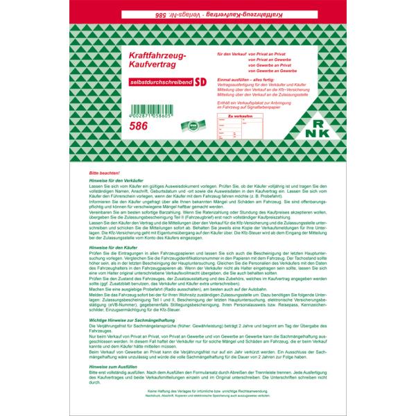 'Kaufvertrag für ein gebrauchtes Kraftfahrzeug' RNK Verlag 586/10 (4002871058629)