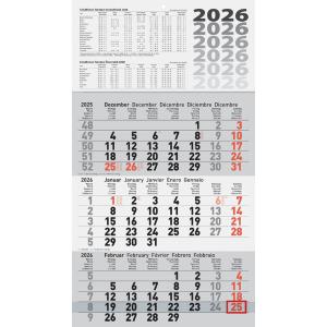 Wandkalender '3-Monats-Kalender', 2026, grau Glocken 5060114006 (4061947145298)