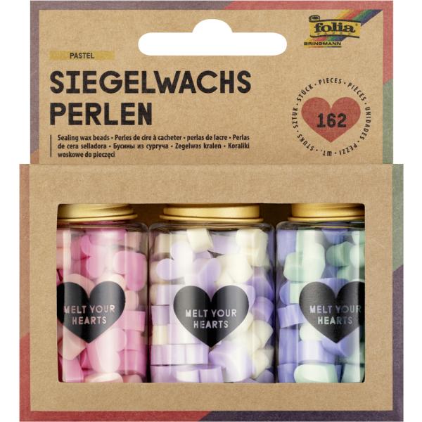 Siegelwachs-Perlen PASTEL, 3 Dosen, farbig sortiert folia 31319 (4001868142730)