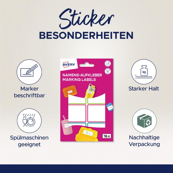 AVERY Namens-Etiketten, Folie, 15 x 32 mm, Rahmen farbig NAME48C (4004182519790)