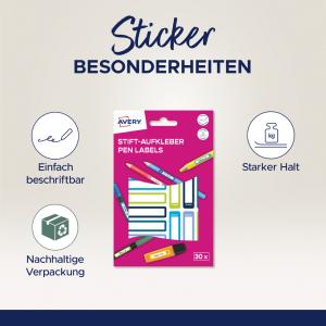 AVERY Stift-Etiketten, Papier, 10 x 50 mm, farbige Rahmen RESMI30G (4004182519776)