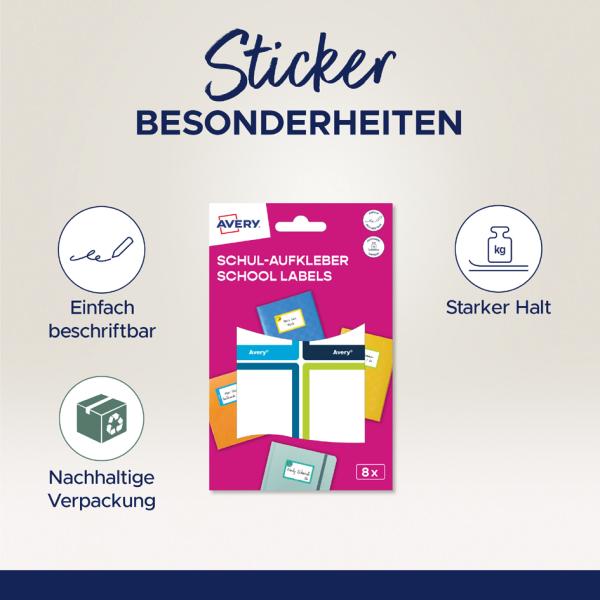AVERY Buchetiketten, Papier, 48 x 70 mm, farbige Rahmen SCHOOL8S (4004182519875)