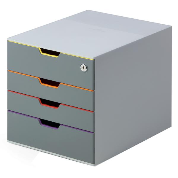 Durable Schubladenbox Varicolor Mix Safe Weiß Mit Bunten Farblinien 762627, Din A4 Mit 4 Schubladen (4005546736129)
