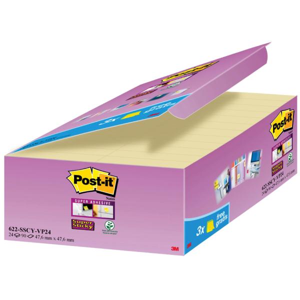 Haftnotizen Super Sticky Notes, 48 x 48 mm, gelb Post-it 622-SSCY-VP24 (0051141401515)