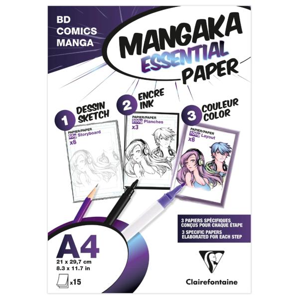 Manga Papier, DIN A4, weiß, 15 Blatt Clairefontaine 94050C (3329680940503)