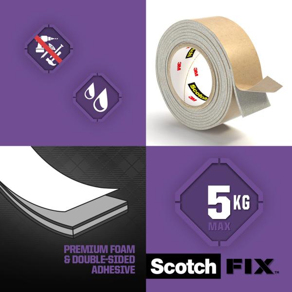 3M -Fix Spiegel-Montageklebeband, 19 mm x 1, 5 m, weiß Scotch 4496W-1519-P  (4046719732289)