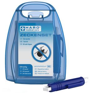 Zecken-Set, 24-teilig, blaue Transportbox HARO 10199 (4062191101993)