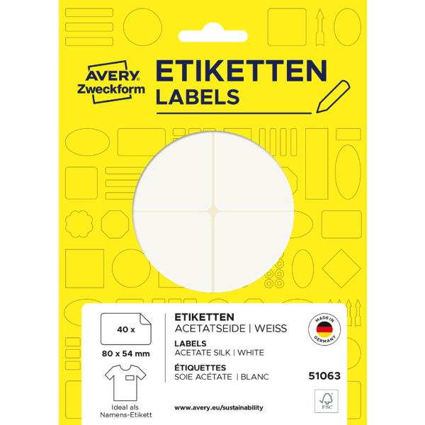Namens-Etiketten, 80 x 54 mm, ablösbar, weiß AVERY Zweckform 51063 (4004182510636)