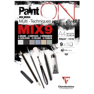 Zeichenpapierblock PAINT'ON MIX9, DIN A5 Clairefontaine 960074C (3329689600743)