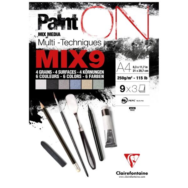 Zeichenpapierblock PAINT'ON MIX9, DIN A5 Clairefontaine 960074C (3329689600743)