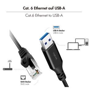 USB 3.0 Ethernet-Kabel, USB-A - RJ45 Stecker, 1, 5 m LogiLink CU0401 (4052792075151)