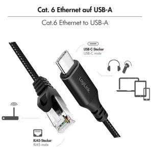 USB 3.2 Ethernet-Kabel, USB-C - RJ45 Stecker, 10 m LogiLink CU0416 (4052792075281)