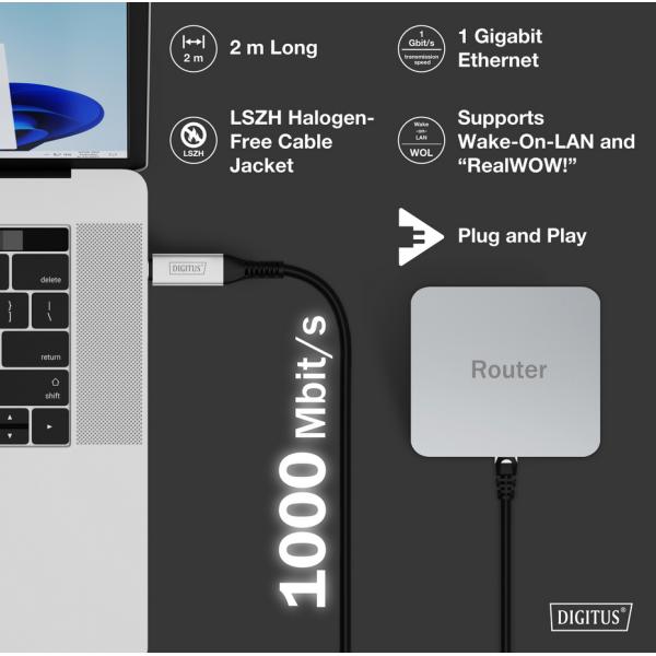 USB 3.2 Ethernet Kabel, USB-C - RJ45 Stecker, 10 m DIGITUS AK-300601-100-S (4016032502050)