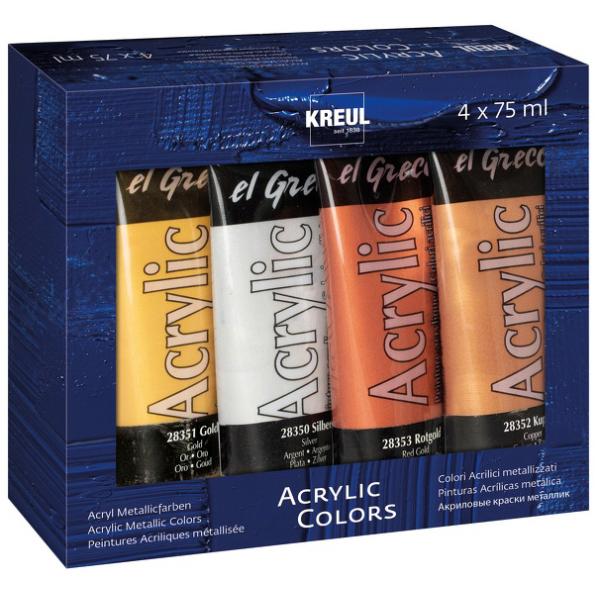 Acrylfarbe el Greco Acrylic Metallic, 75 ml, 4er-Set KREUL 28270 (4000798123017)