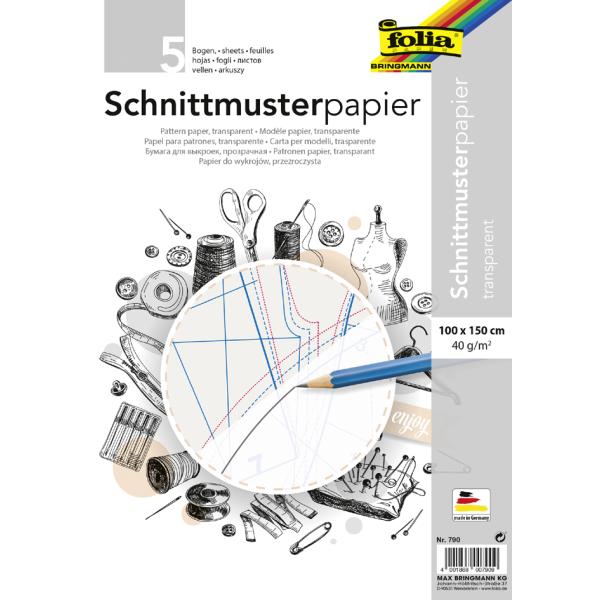 Schnittmusterpapier 100x150 cm 5 Bogen transparent FOLIA 790 (4001868007909)