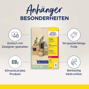 Anhänger, Folie, matt, 90 x 50 mm, weiß AVERY Zweckform T3001-10 (4004182335369)
