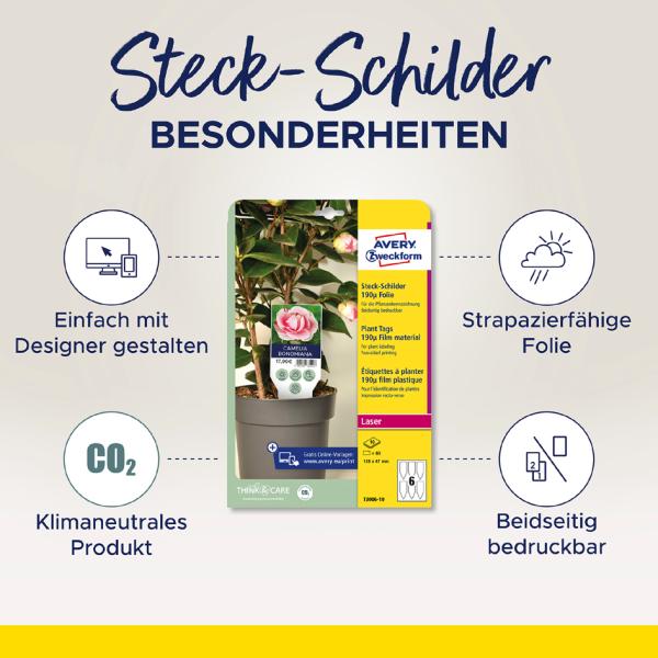 Steckschilder, Folie, 128 x 47 mm, weiß AVERY Zweckform T3006-10 (4004182335413)