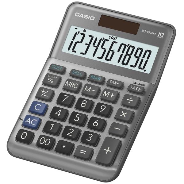 Tischrechner Solar- Batteriebetrieb 10-stellig LC-Display grau Casio MS-100FM (4549526615429)
