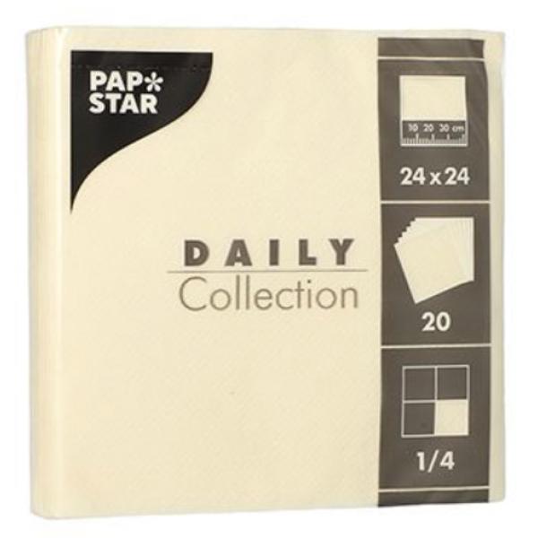 Cocktail-Servietten, 240 x 240 mm, 3-lagig, creme PAPSTAR 89589 (4002911895894)