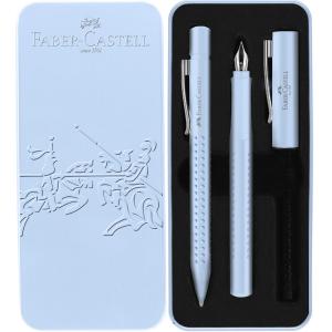 FABER-CASTELL Schreib Set Grip 2010 Füllfederhalter Feder M und Kugelschreiber Metalletui sky blue