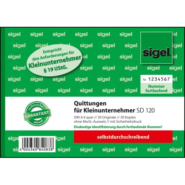 Formularbuch 'Quittung' für Kleinunternehmer sigel SD 120 (4004360840838)
