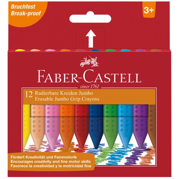FABER-CASTELL Radierbare Kreiden JUMBO, 12er Kartonetui Faber-Castell 122540 (4005401225409)