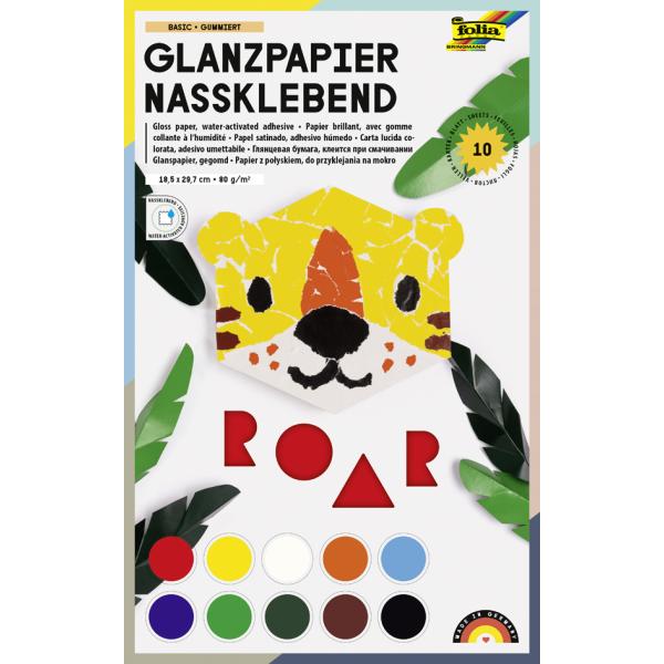 Buntpapier Mappe gummiert 10 Farben sortiert 21x30 cm FOLIA 750 (4001868007503)