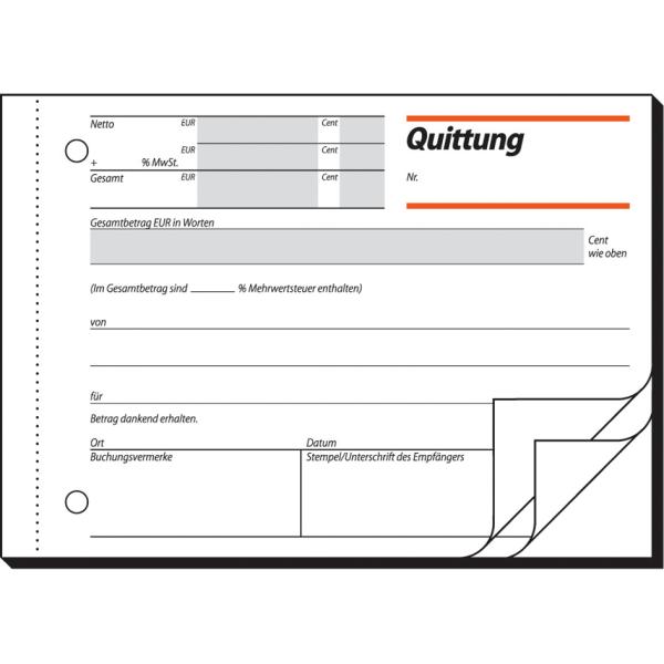 Formularbuch 'Quittung', mit MwSt.-Nachweis, A6 quer sigel SD 021 (4004360910661)