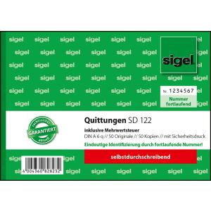 Quittung inkl. MwSt. mit Sicherheitsdruck A6 quer SD 2x50 Blatt SIGEL SD122 (4004360828232)