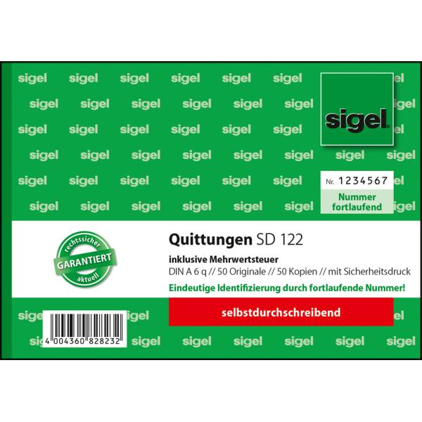 Quittung inkl. MwSt. mit Sicherheitsdruck A6 quer SD 2x50 Blatt SIGEL SD122 (4004360828232)
