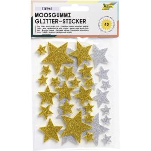 Moosgummi Glitter Sticker 40 Sterne sortiert selbstklebend FOLIA 23792 (4001868237924)