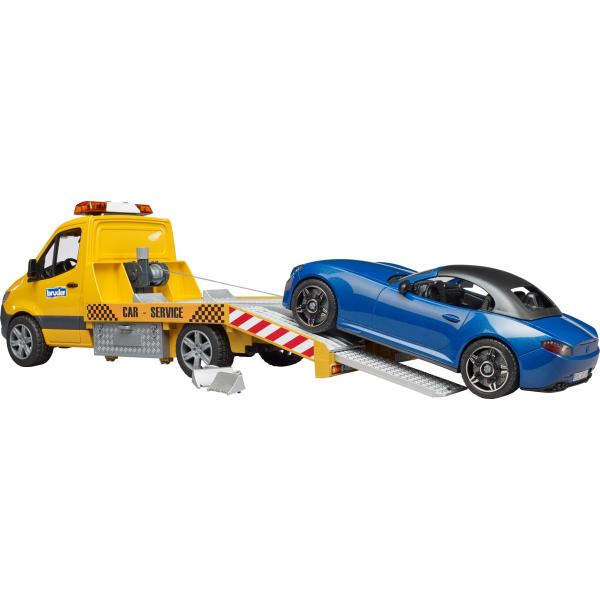 bruder MB Sprinter Autotransport mit Roadster gelb blau 1:16