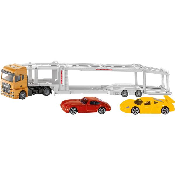 SIEPER siku MAN Autotransporter mit 2 Autos beweglicher Auffahrtrampe & mit Anhängerkupplung 1:50 (4006874039449)
